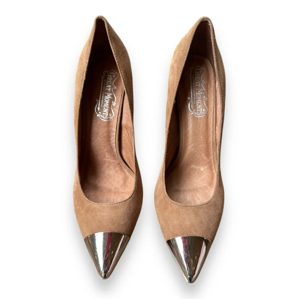 New Jeffery Campbell Bullet Beige Suede Silver Capped Pointed Toe Pumps | 9
